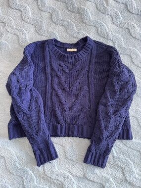 L.A. Hearts Sweater Womens M Medium Blue Cable Knit Cropped Pullover Crewneck